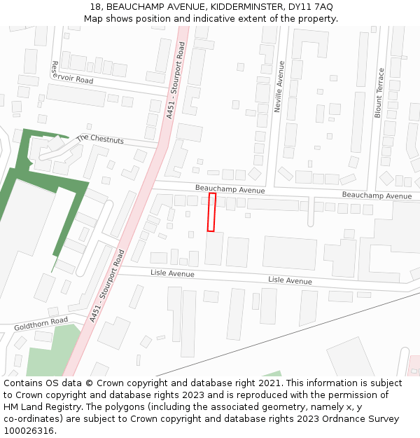 18, BEAUCHAMP AVENUE, KIDDERMINSTER, DY11 7AQ: Location map and indicative extent of plot