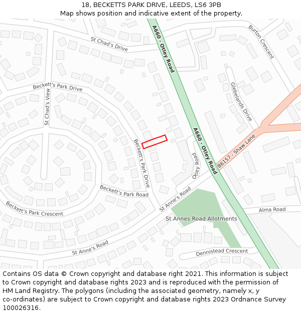 18, BECKETTS PARK DRIVE, LEEDS, LS6 3PB: Location map and indicative extent of plot