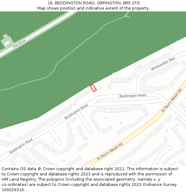 18, BEDDINGTON ROAD, ORPINGTON, BR5 2TG: Location map and indicative extent of plot