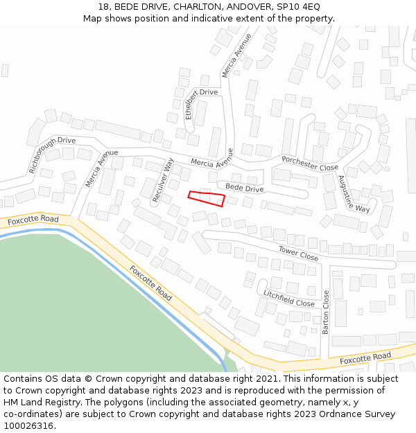18, BEDE DRIVE, CHARLTON, ANDOVER, SP10 4EQ: Location map and indicative extent of plot