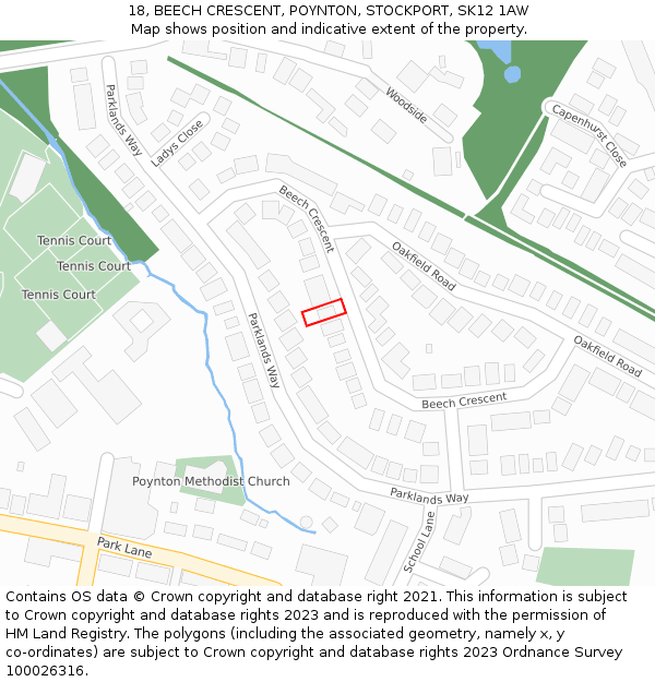 18, BEECH CRESCENT, POYNTON, STOCKPORT, SK12 1AW: Location map and indicative extent of plot