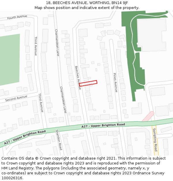 18, BEECHES AVENUE, WORTHING, BN14 9JF: Location map and indicative extent of plot