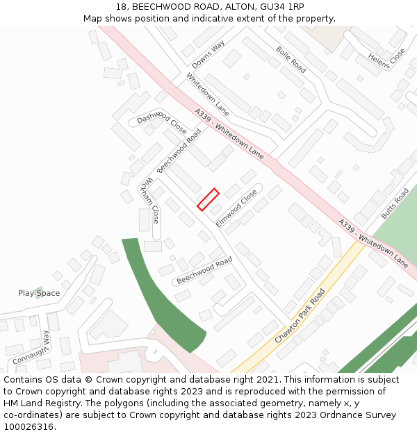 18, BEECHWOOD ROAD, ALTON, GU34 1RP: Location map and indicative extent of plot
