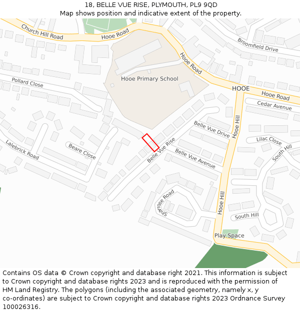 18, BELLE VUE RISE, PLYMOUTH, PL9 9QD: Location map and indicative extent of plot