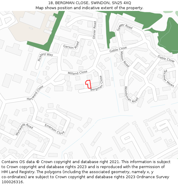 18, BERGMAN CLOSE, SWINDON, SN25 4XQ: Location map and indicative extent of plot