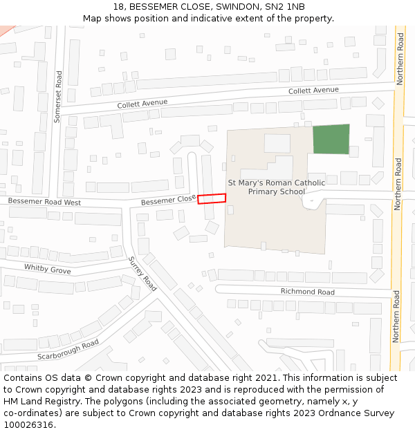 18, BESSEMER CLOSE, SWINDON, SN2 1NB: Location map and indicative extent of plot