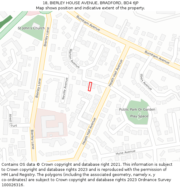 18, BIERLEY HOUSE AVENUE, BRADFORD, BD4 6JP: Location map and indicative extent of plot