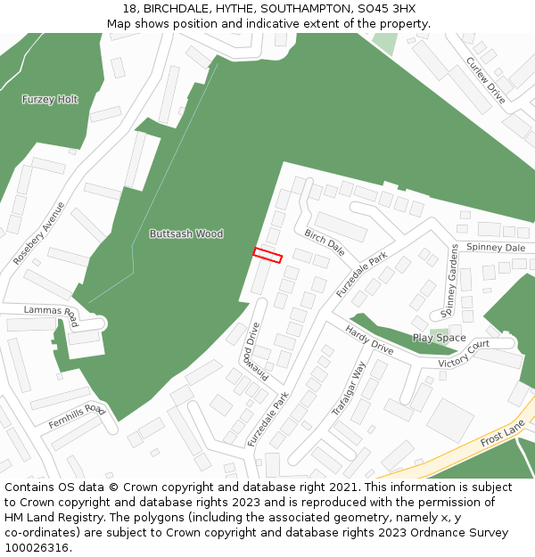 18, BIRCHDALE, HYTHE, SOUTHAMPTON, SO45 3HX: Location map and indicative extent of plot