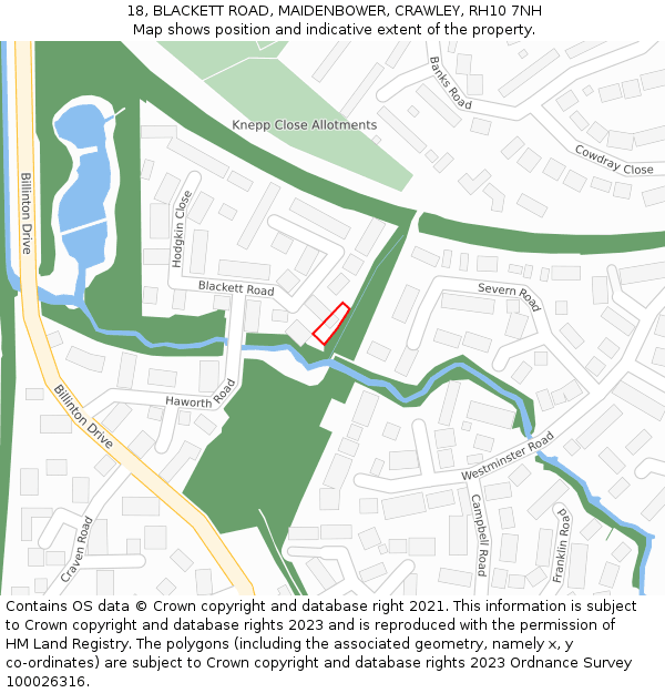 18, BLACKETT ROAD, MAIDENBOWER, CRAWLEY, RH10 7NH: Location map and indicative extent of plot