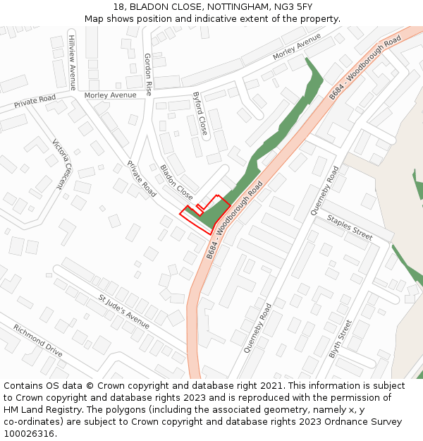 18, BLADON CLOSE, NOTTINGHAM, NG3 5FY: Location map and indicative extent of plot