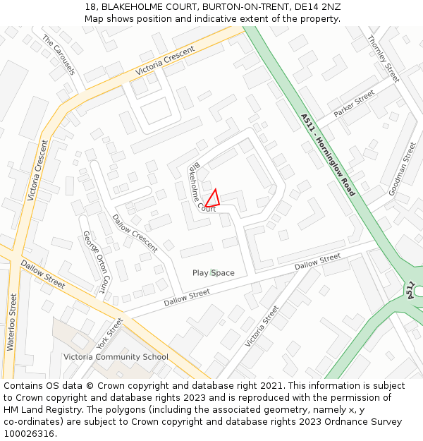 18, BLAKEHOLME COURT, BURTON-ON-TRENT, DE14 2NZ: Location map and indicative extent of plot