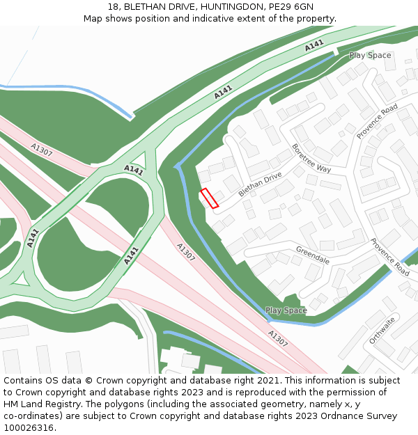 18, BLETHAN DRIVE, HUNTINGDON, PE29 6GN: Location map and indicative extent of plot