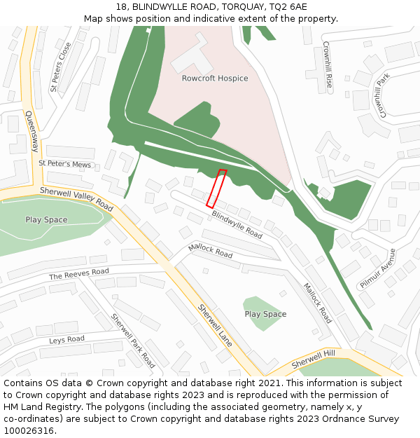 18, BLINDWYLLE ROAD, TORQUAY, TQ2 6AE: Location map and indicative extent of plot