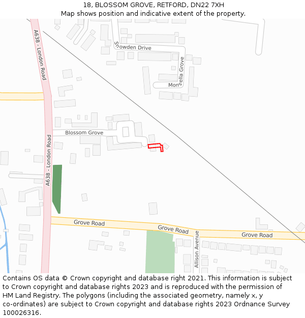 18, BLOSSOM GROVE, RETFORD, DN22 7XH: Location map and indicative extent of plot