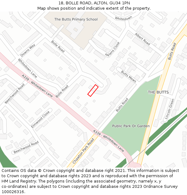 18, BOLLE ROAD, ALTON, GU34 1PN: Location map and indicative extent of plot