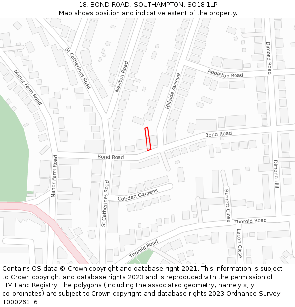 18, BOND ROAD, SOUTHAMPTON, SO18 1LP: Location map and indicative extent of plot