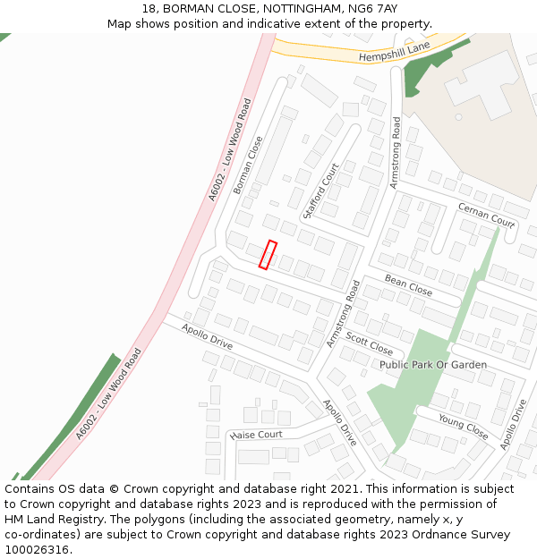 18, BORMAN CLOSE, NOTTINGHAM, NG6 7AY: Location map and indicative extent of plot