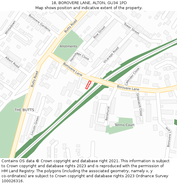 18, BOROVERE LANE, ALTON, GU34 1PD: Location map and indicative extent of plot