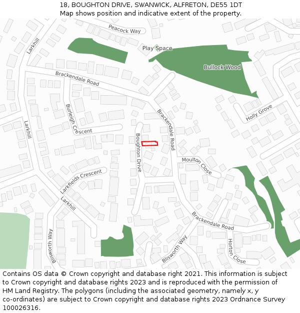 18, BOUGHTON DRIVE, SWANWICK, ALFRETON, DE55 1DT: Location map and indicative extent of plot