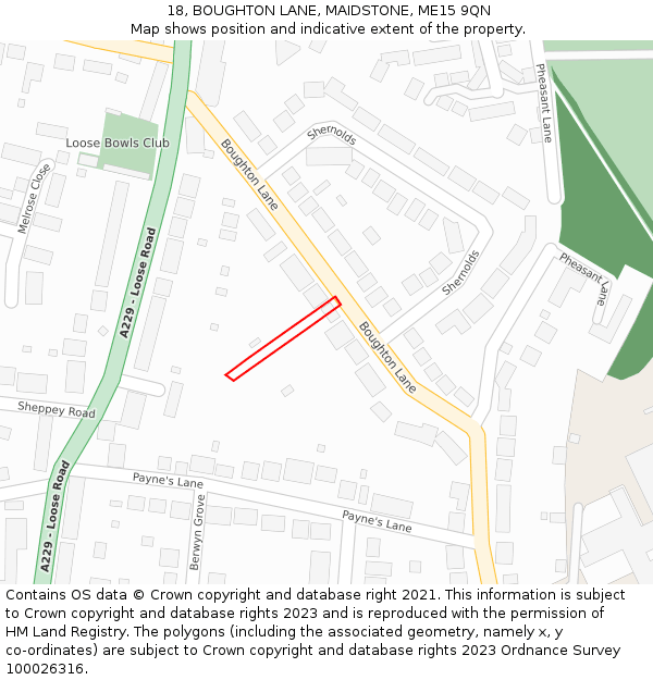18, BOUGHTON LANE, MAIDSTONE, ME15 9QN: Location map and indicative extent of plot