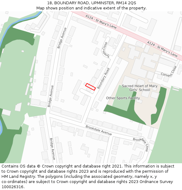 18, BOUNDARY ROAD, UPMINSTER, RM14 2QS: Location map and indicative extent of plot