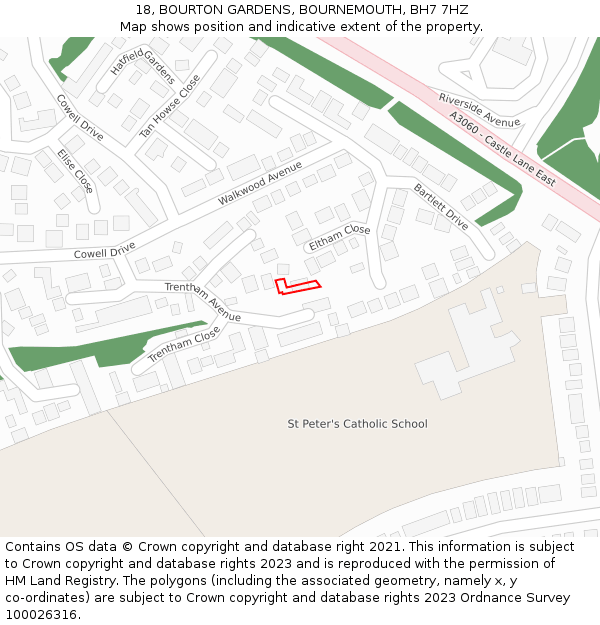 18, BOURTON GARDENS, BOURNEMOUTH, BH7 7HZ: Location map and indicative extent of plot