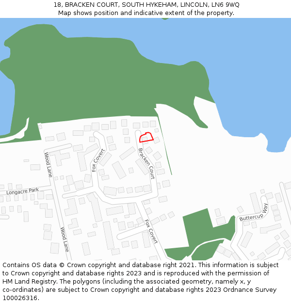 18, BRACKEN COURT, SOUTH HYKEHAM, LINCOLN, LN6 9WQ: Location map and indicative extent of plot