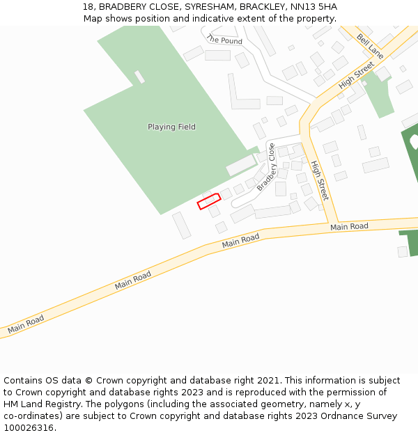 18, BRADBERY CLOSE, SYRESHAM, BRACKLEY, NN13 5HA: Location map and indicative extent of plot