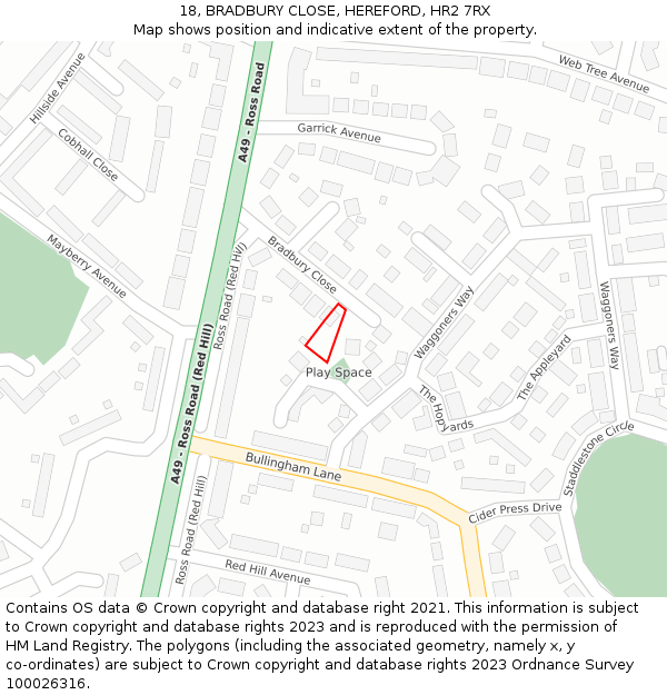 18, BRADBURY CLOSE, HEREFORD, HR2 7RX: Location map and indicative extent of plot