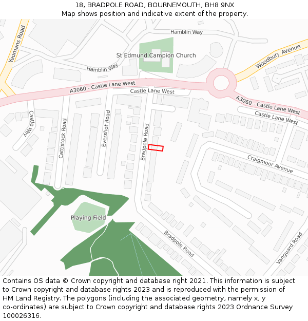 18, BRADPOLE ROAD, BOURNEMOUTH, BH8 9NX: Location map and indicative extent of plot