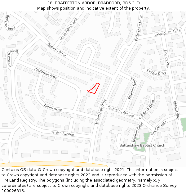 18, BRAFFERTON ARBOR, BRADFORD, BD6 3LD: Location map and indicative extent of plot