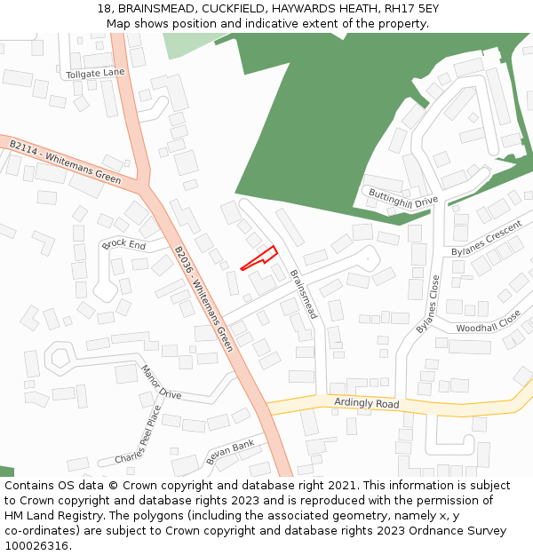 18, BRAINSMEAD, CUCKFIELD, HAYWARDS HEATH, RH17 5EY: Location map and indicative extent of plot