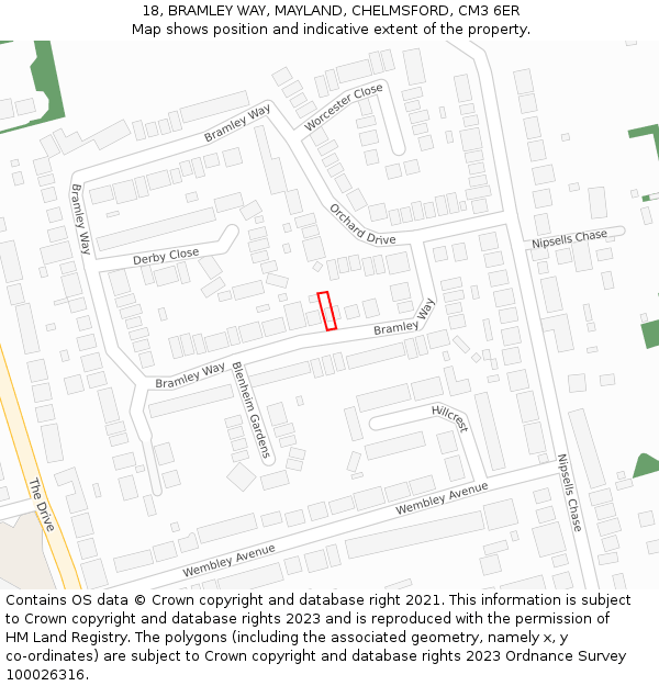 18, BRAMLEY WAY, MAYLAND, CHELMSFORD, CM3 6ER: Location map and indicative extent of plot