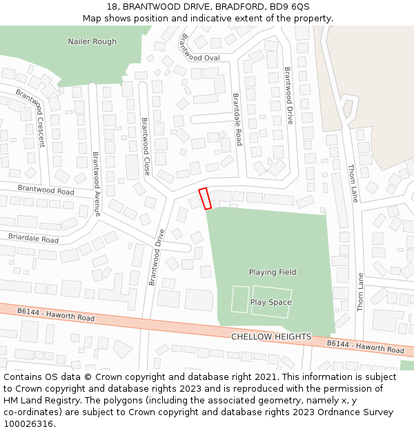 18, BRANTWOOD DRIVE, BRADFORD, BD9 6QS: Location map and indicative extent of plot