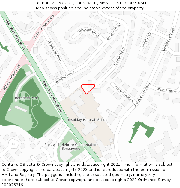 18, BREEZE MOUNT, PRESTWICH, MANCHESTER, M25 0AH: Location map and indicative extent of plot