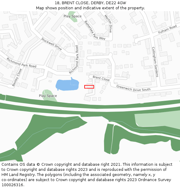18, BRENT CLOSE, DERBY, DE22 4GW: Location map and indicative extent of plot