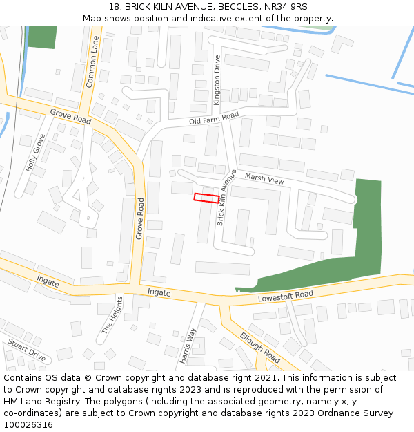 18, BRICK KILN AVENUE, BECCLES, NR34 9RS: Location map and indicative extent of plot
