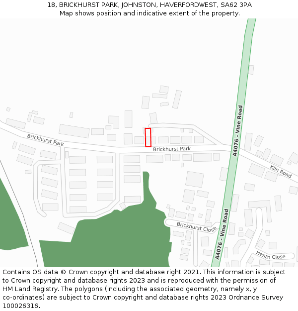 18, BRICKHURST PARK, JOHNSTON, HAVERFORDWEST, SA62 3PA: Location map and indicative extent of plot