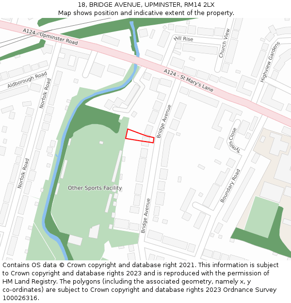 18, BRIDGE AVENUE, UPMINSTER, RM14 2LX: Location map and indicative extent of plot