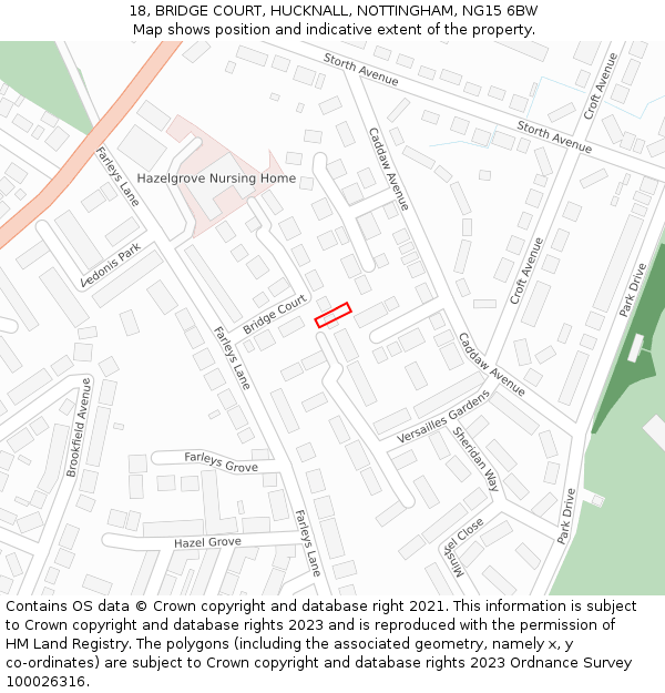 18, BRIDGE COURT, HUCKNALL, NOTTINGHAM, NG15 6BW: Location map and indicative extent of plot