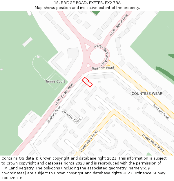 18, BRIDGE ROAD, EXETER, EX2 7BA: Location map and indicative extent of plot