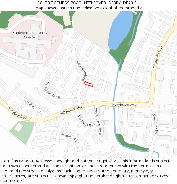 18, BRIDGENESS ROAD, LITTLEOVER, DERBY, DE23 3UJ: Location map and indicative extent of plot