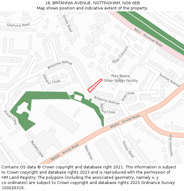 18, BRITANNIA AVENUE, NOTTINGHAM, NG6 0EB: Location map and indicative extent of plot