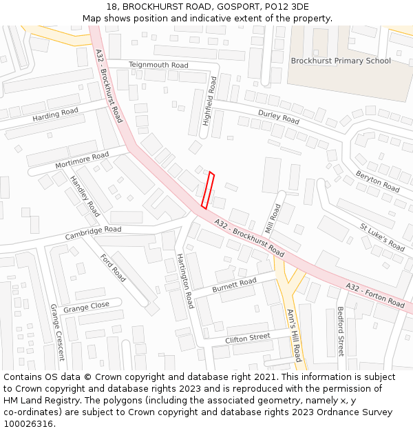 18, BROCKHURST ROAD, GOSPORT, PO12 3DE: Location map and indicative extent of plot