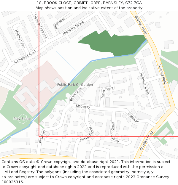 18, BROOK CLOSE, GRIMETHORPE, BARNSLEY, S72 7GA: Location map and indicative extent of plot