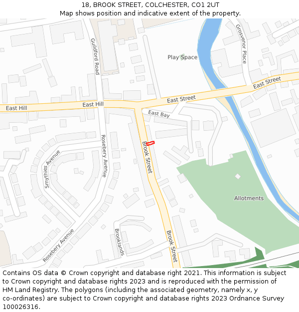 18, BROOK STREET, COLCHESTER, CO1 2UT: Location map and indicative extent of plot