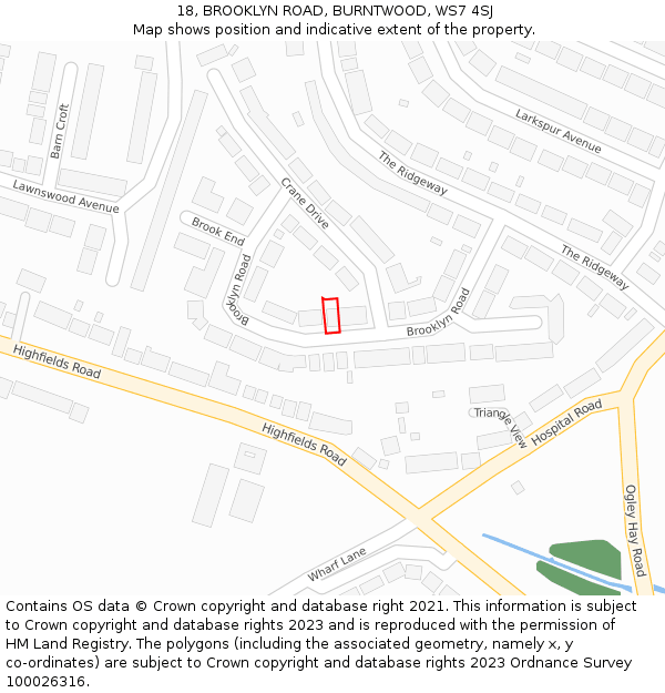 18, BROOKLYN ROAD, BURNTWOOD, WS7 4SJ: Location map and indicative extent of plot