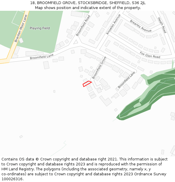 18, BROOMFIELD GROVE, STOCKSBRIDGE, SHEFFIELD, S36 2JL: Location map and indicative extent of plot