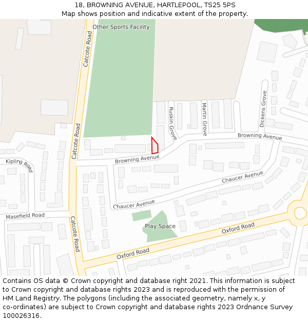 18, BROWNING AVENUE, HARTLEPOOL, TS25 5PS: Location map and indicative extent of plot