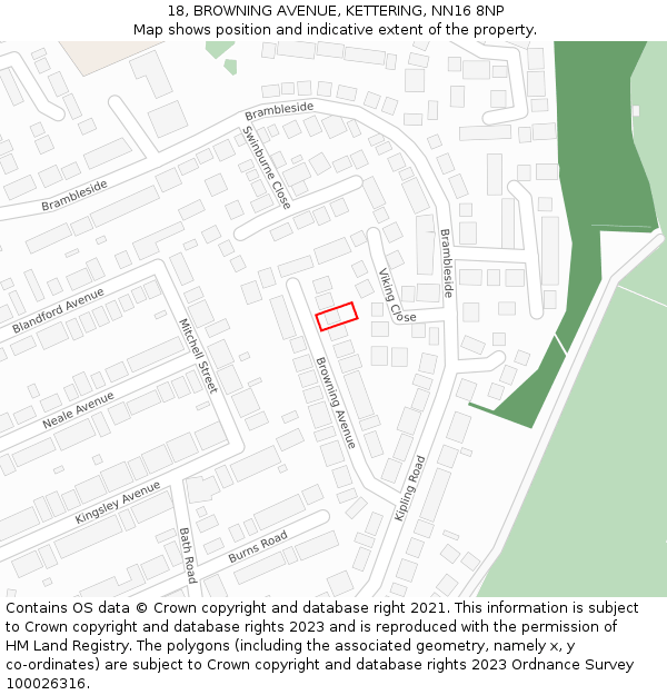 18, BROWNING AVENUE, KETTERING, NN16 8NP: Location map and indicative extent of plot